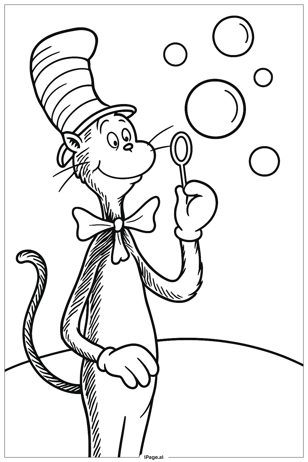  Trang tô màu Chú Mèo Đội Mũ Thổi Bong Bóng 