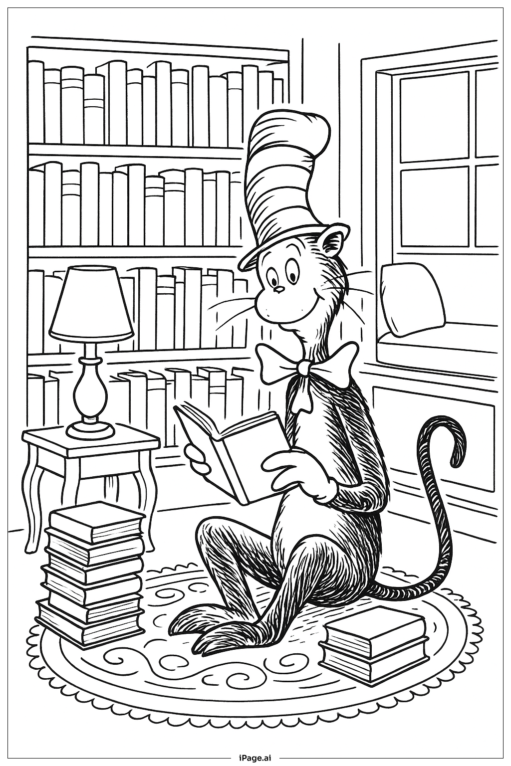 Cat In The Hat Cozy Library Corner Coloring Page