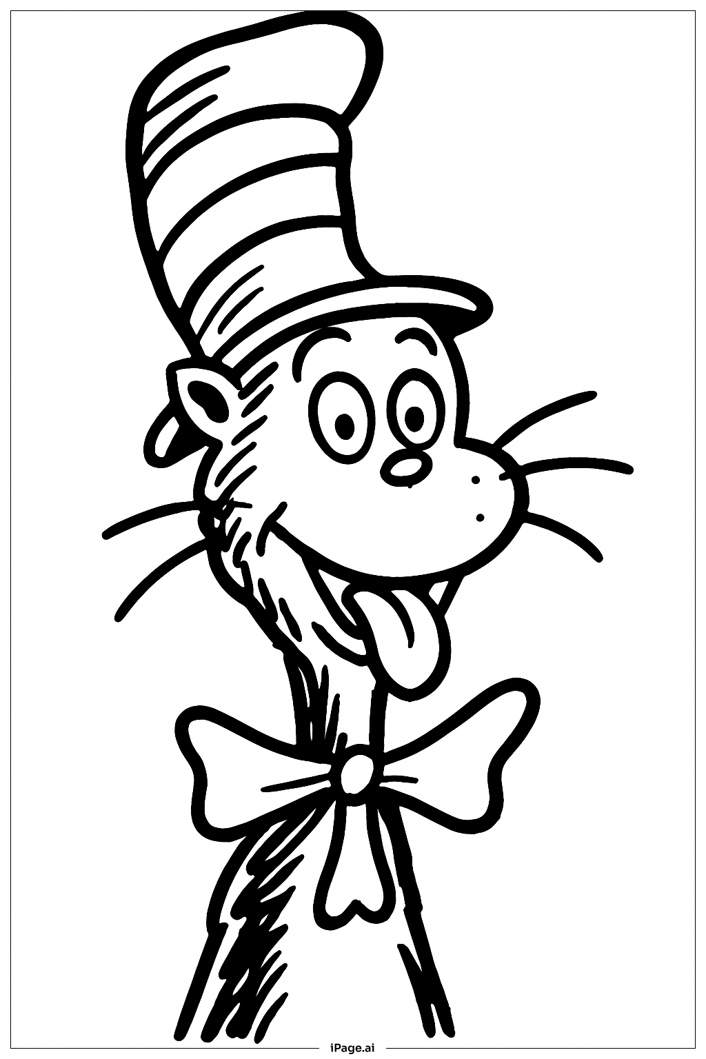 Página para colorear de El Gato Ensombrerado con Cara Divertida