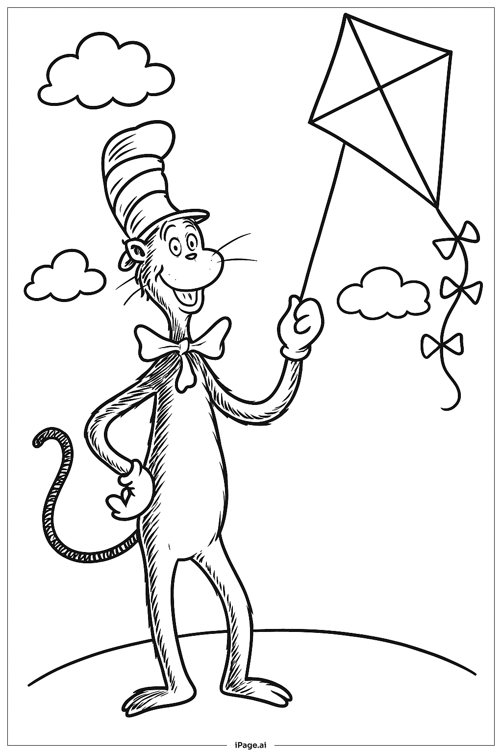 戴帽子的貓拿著風箏