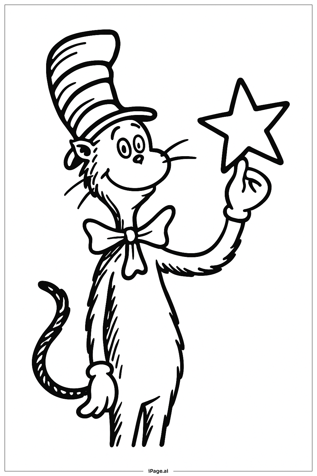 Cat In The Hat Holding Star Coloring Page
