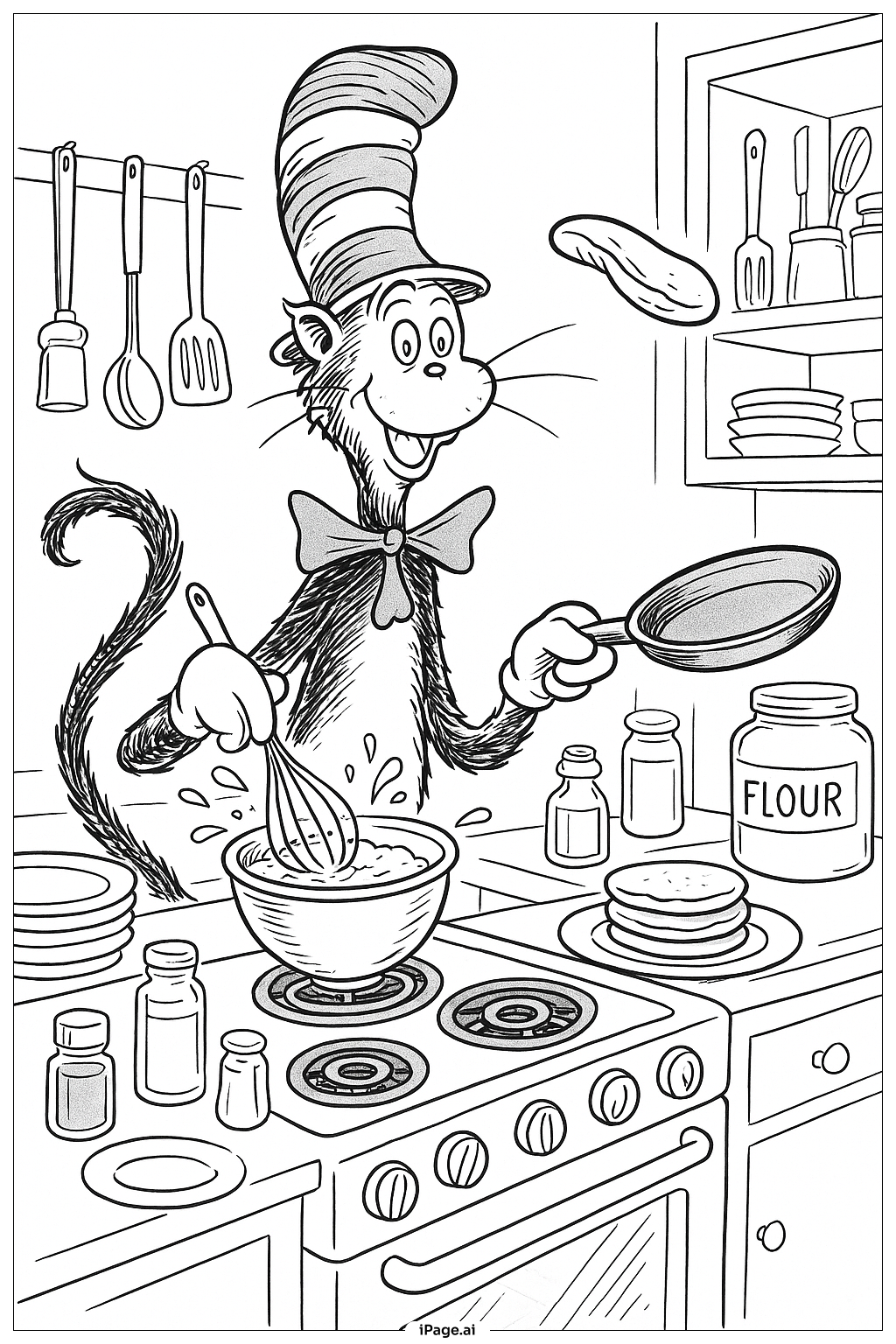 Cat In The Hat Making Pancakes Coloring Page