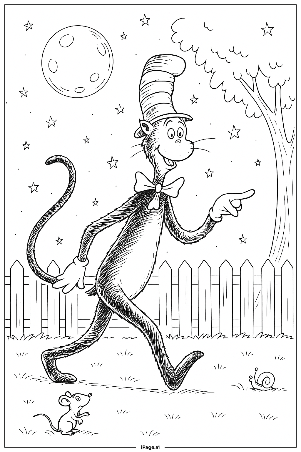 Cat In The Hat Moonlit Backyard Coloring Page