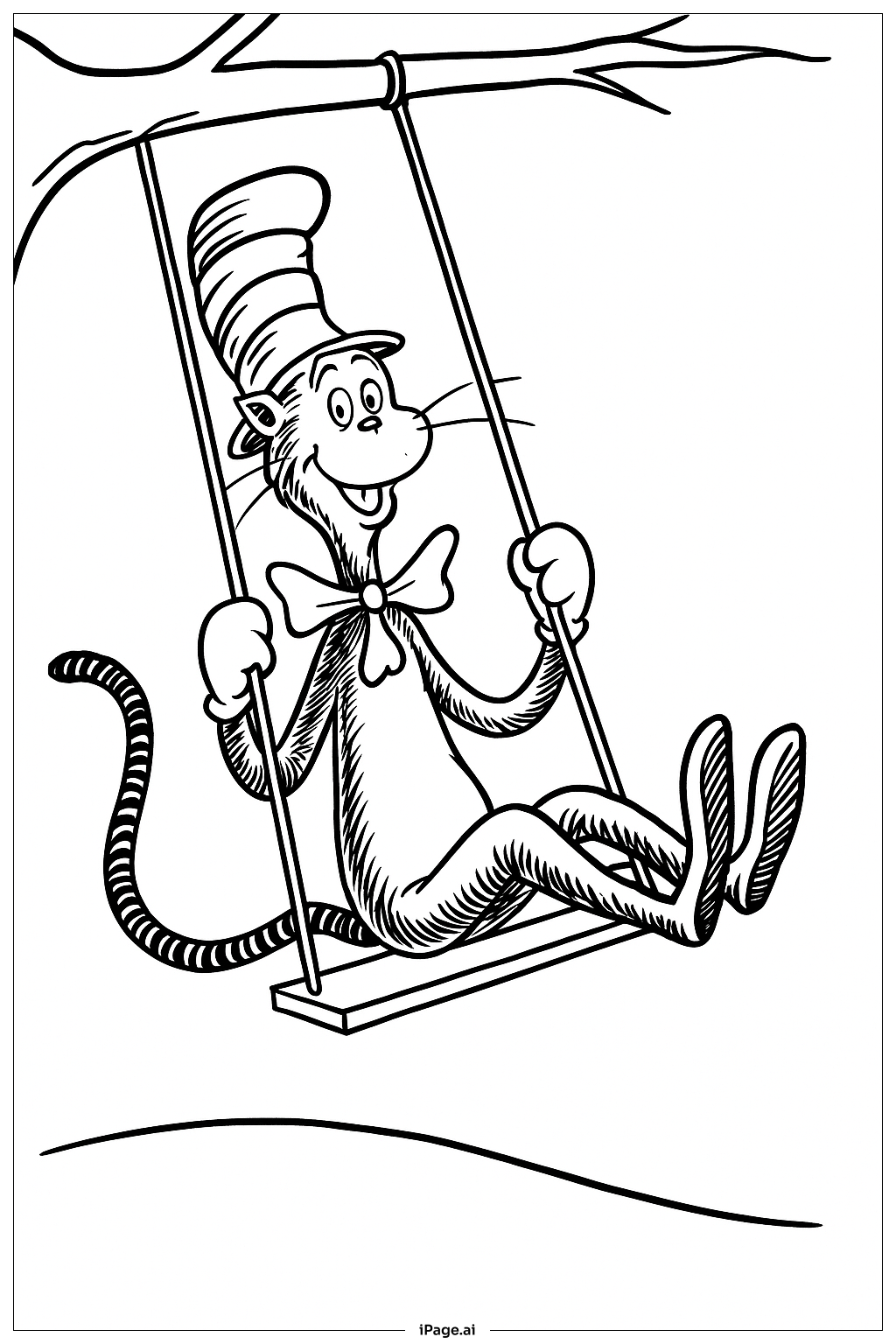  Trang tô màu Mèo Đội Mũ Trên Xích Đu 