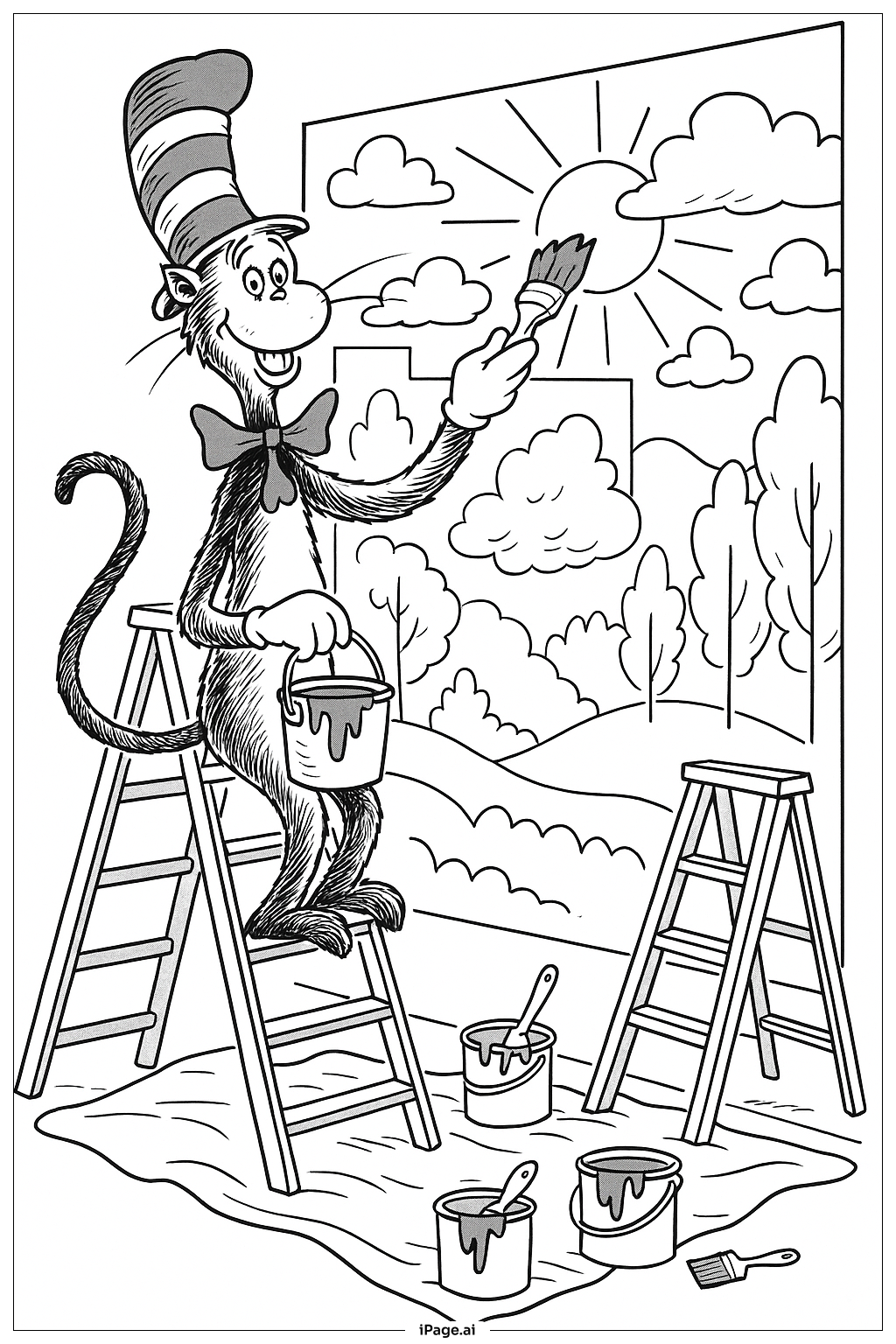 Cat In The Hat Painting Mural Coloring Page