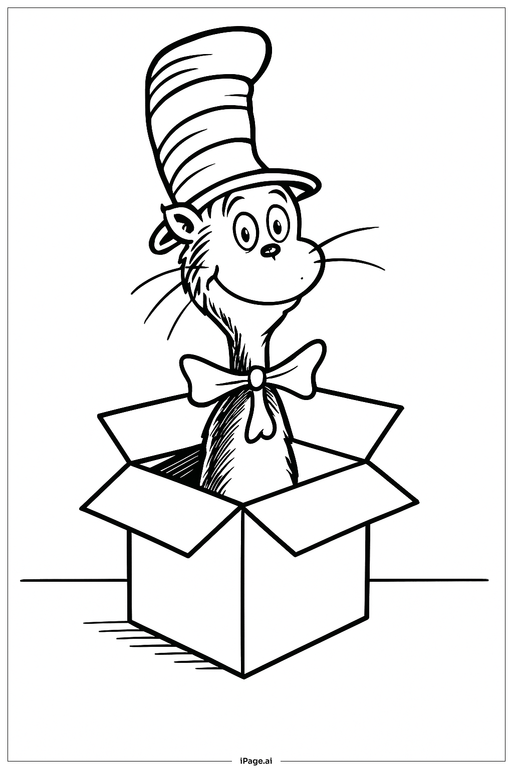 Cat In The Hat Peeking From Box Coloring Page