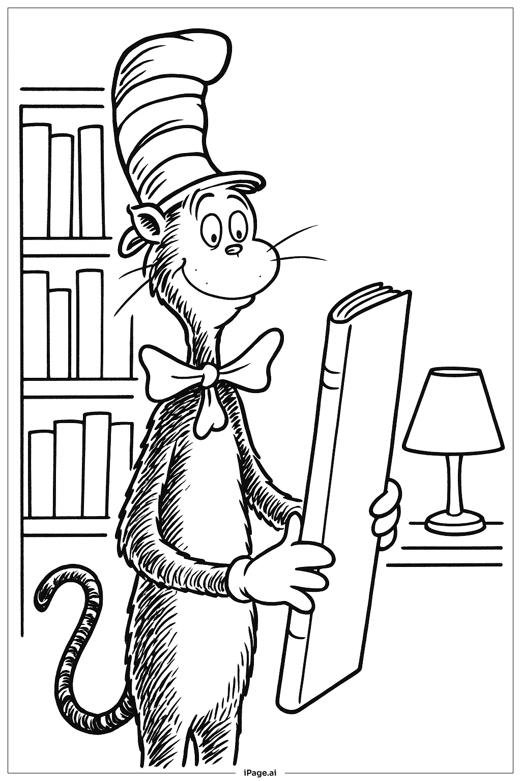 Cat In The Hat Reading Book Coloring Page