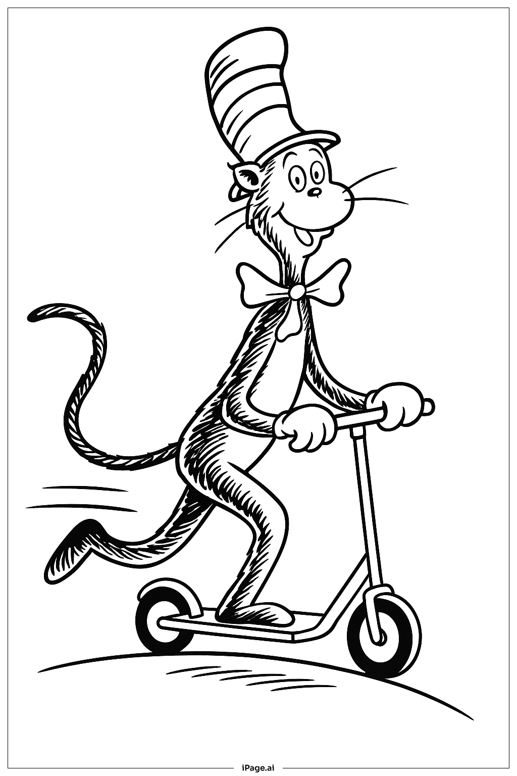 Cat In The Hat Riding Scooter Coloring Page