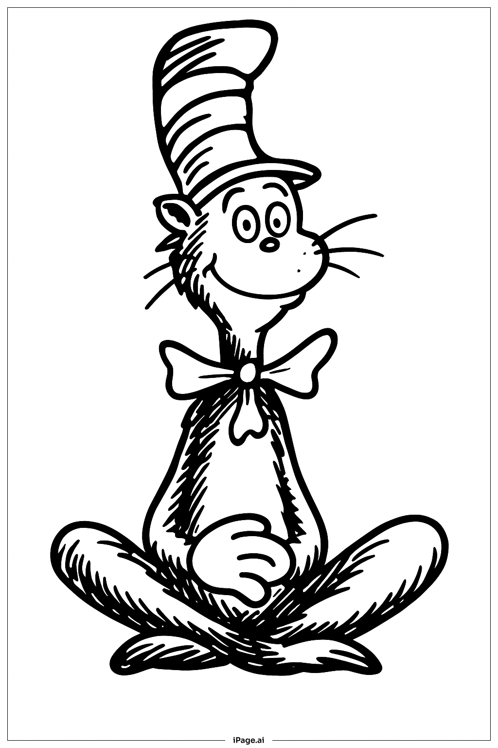 Página para colorear de Gato en el Sombrero Sentado con las Piernas Cruzadas