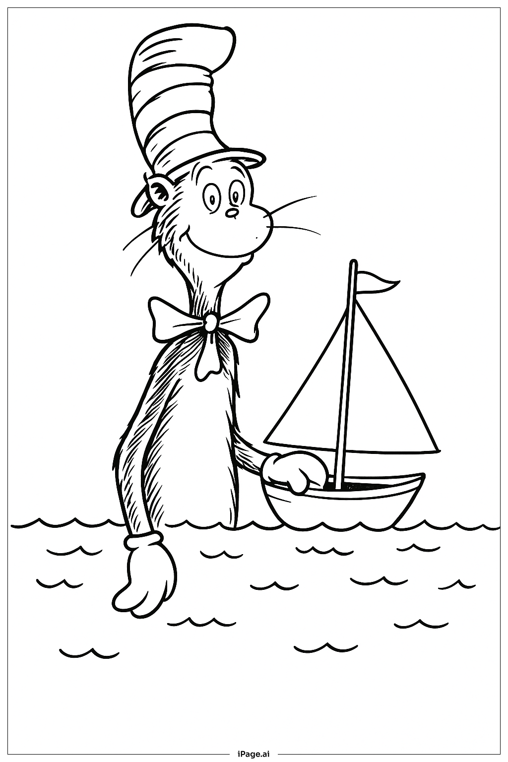  Página para colorear de Barquito de Juguete del Gato con Sombrero 