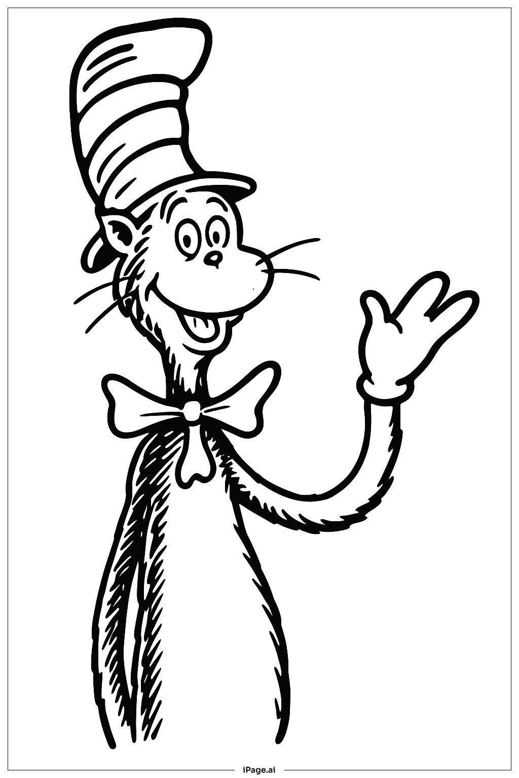 Página para colorear de Gato con Sombrero Saludando con una Sonrisa