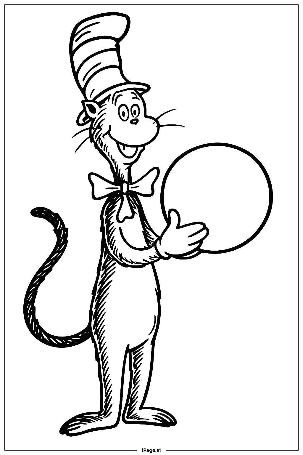 Página para colorear de El Gato con Sombrero y Pelota