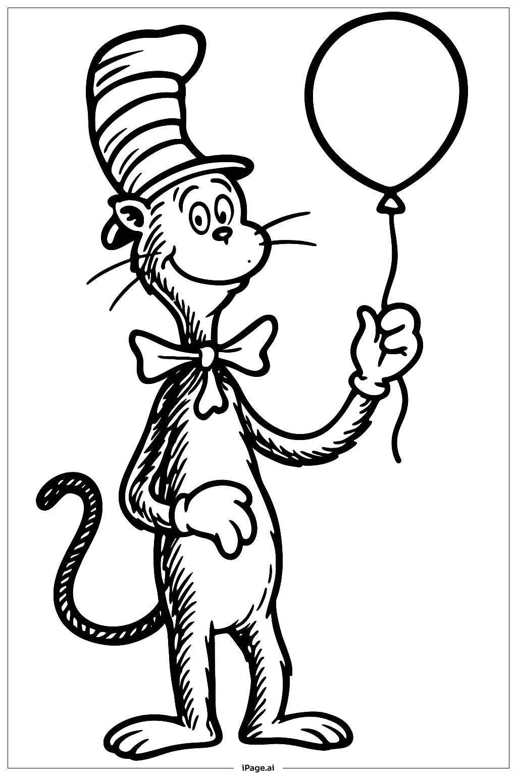 Página para colorear de El Gato Ensombrerado con Globo