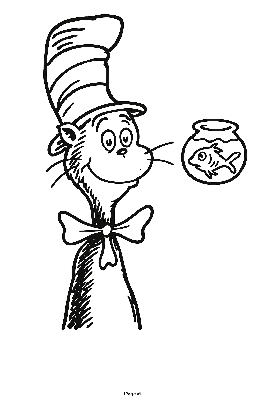 Página para colorear de El Gato Ensombrerado con Amigo Pez