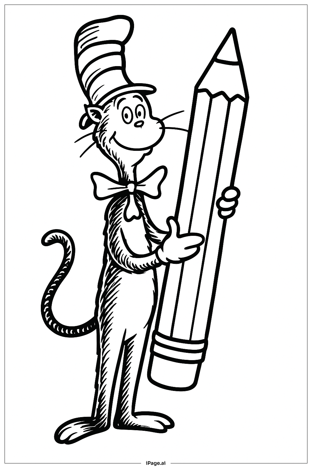 Página para colorear de El Gato Ensombrerado con Lápiz