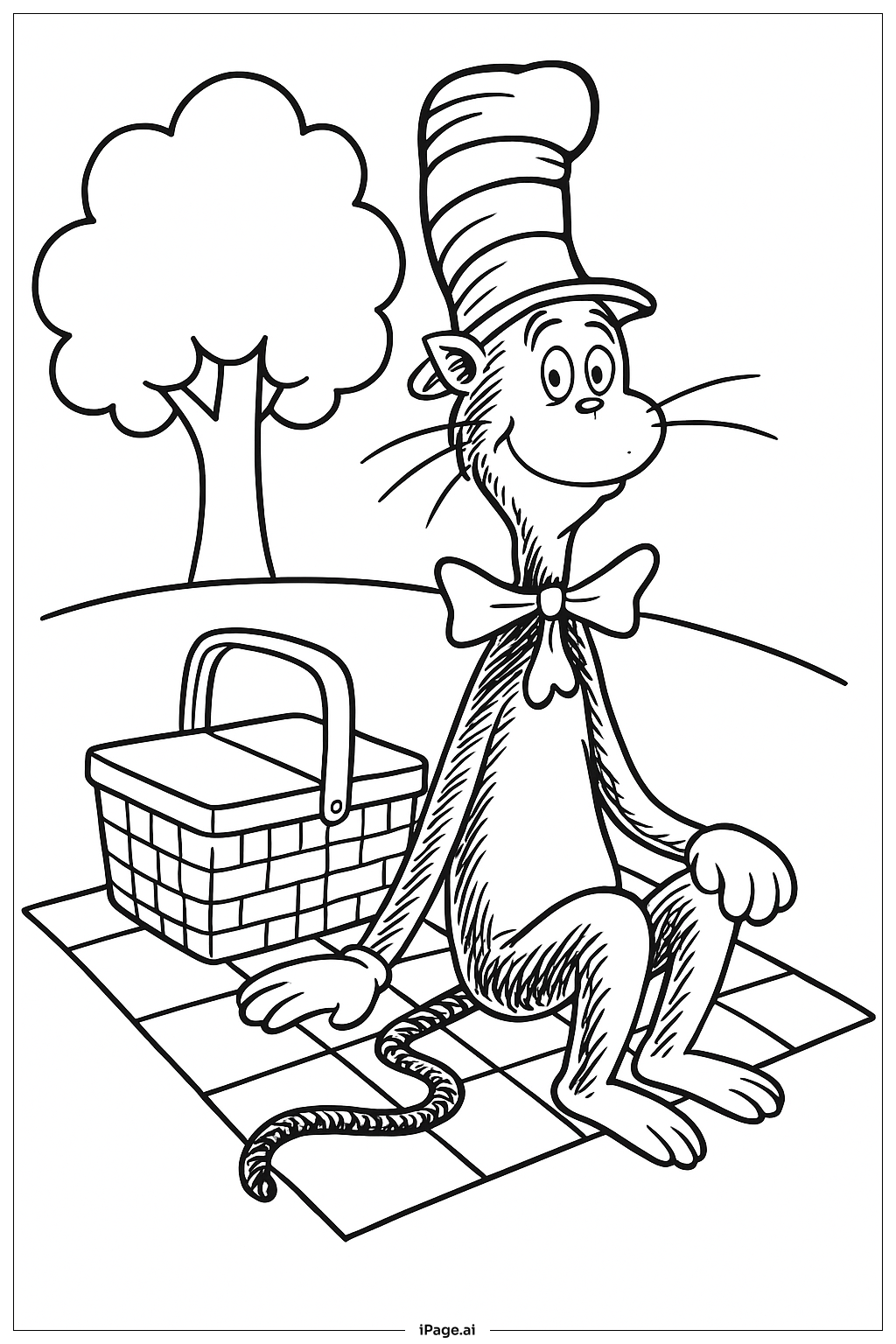 戴帽子的貓和野餐籃