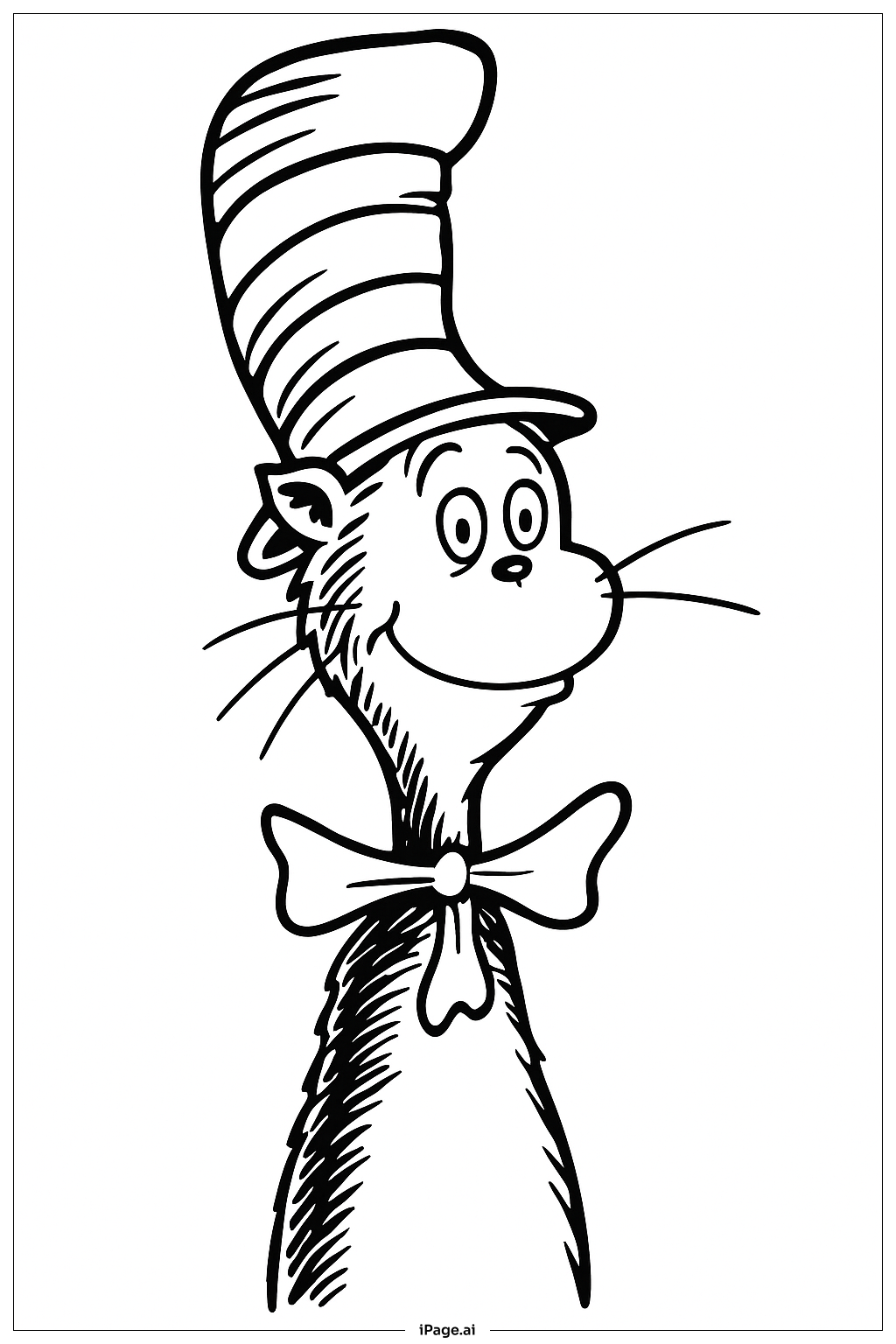 Página para colorear de El Gato Ensombrerado con Sombrero Alto