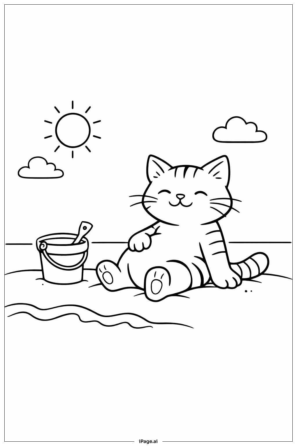  Cat On Beach Coloring Page 