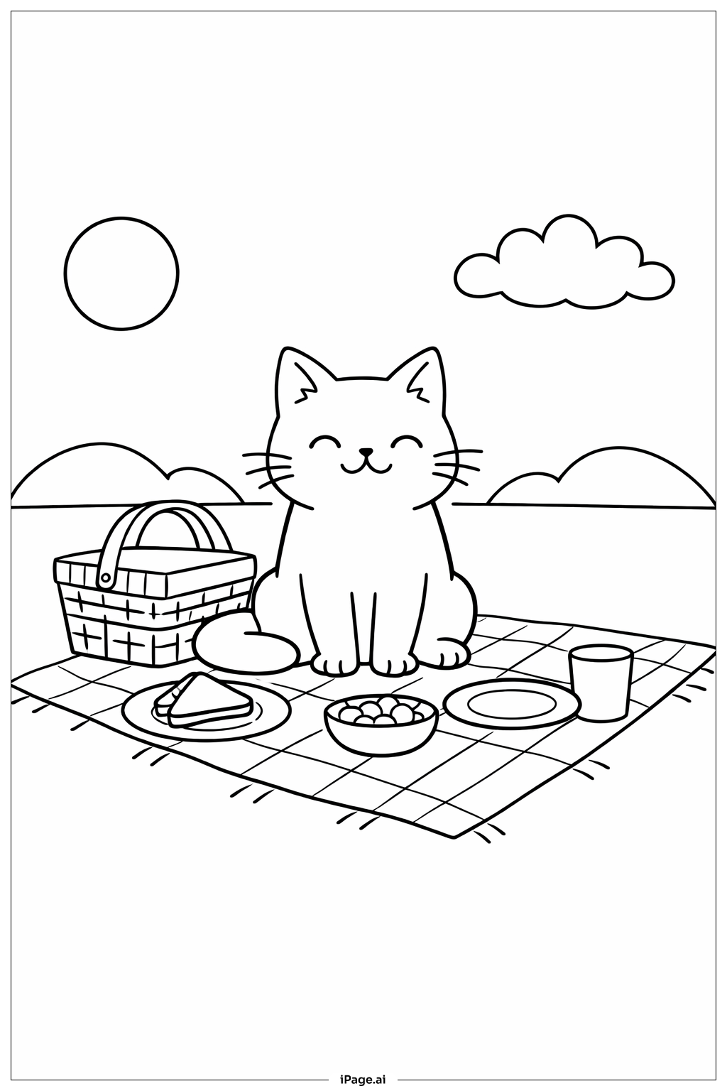  Cat On Picnic Blanket Coloring Page 