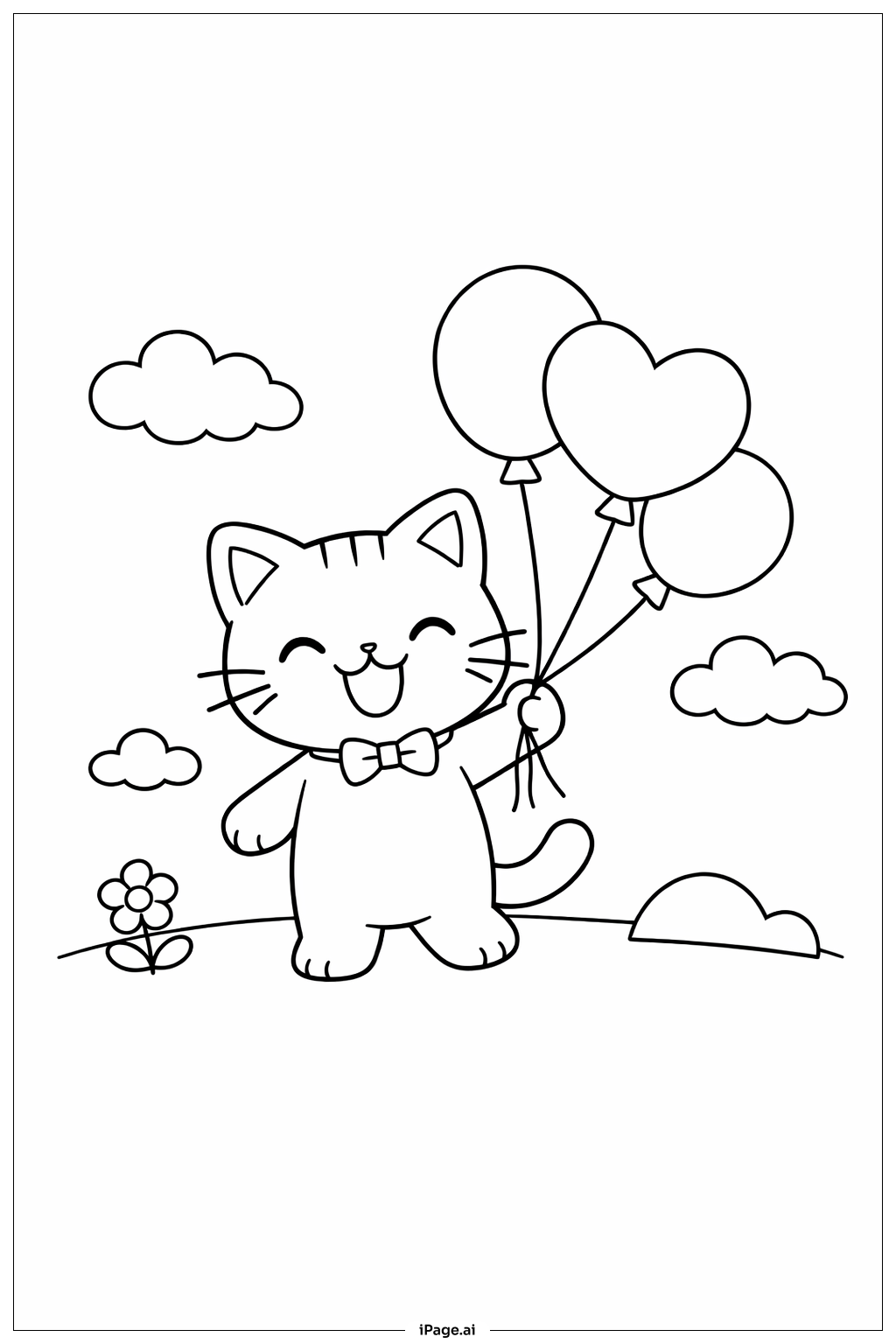  Cat With Balloons Coloring Page 