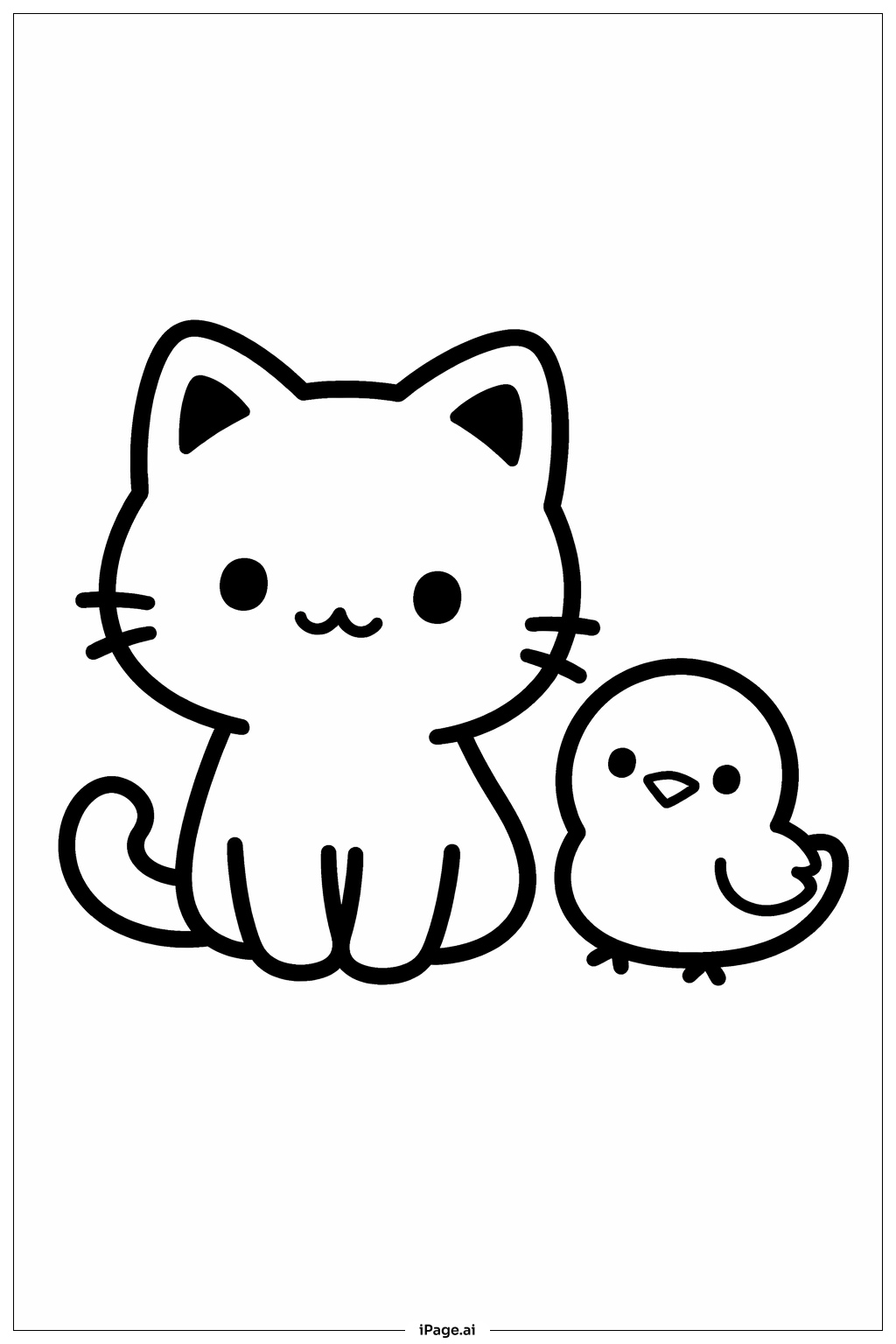  Cat With Bird Friend Coloring Page 