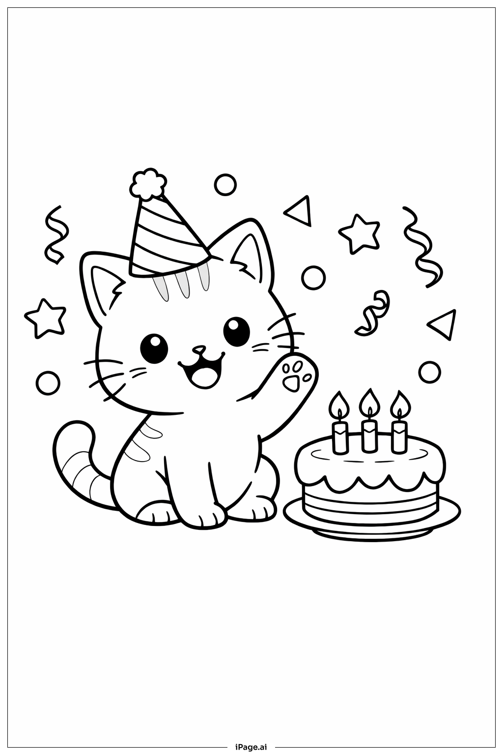  Cat With Birthday Cake Coloring Page 