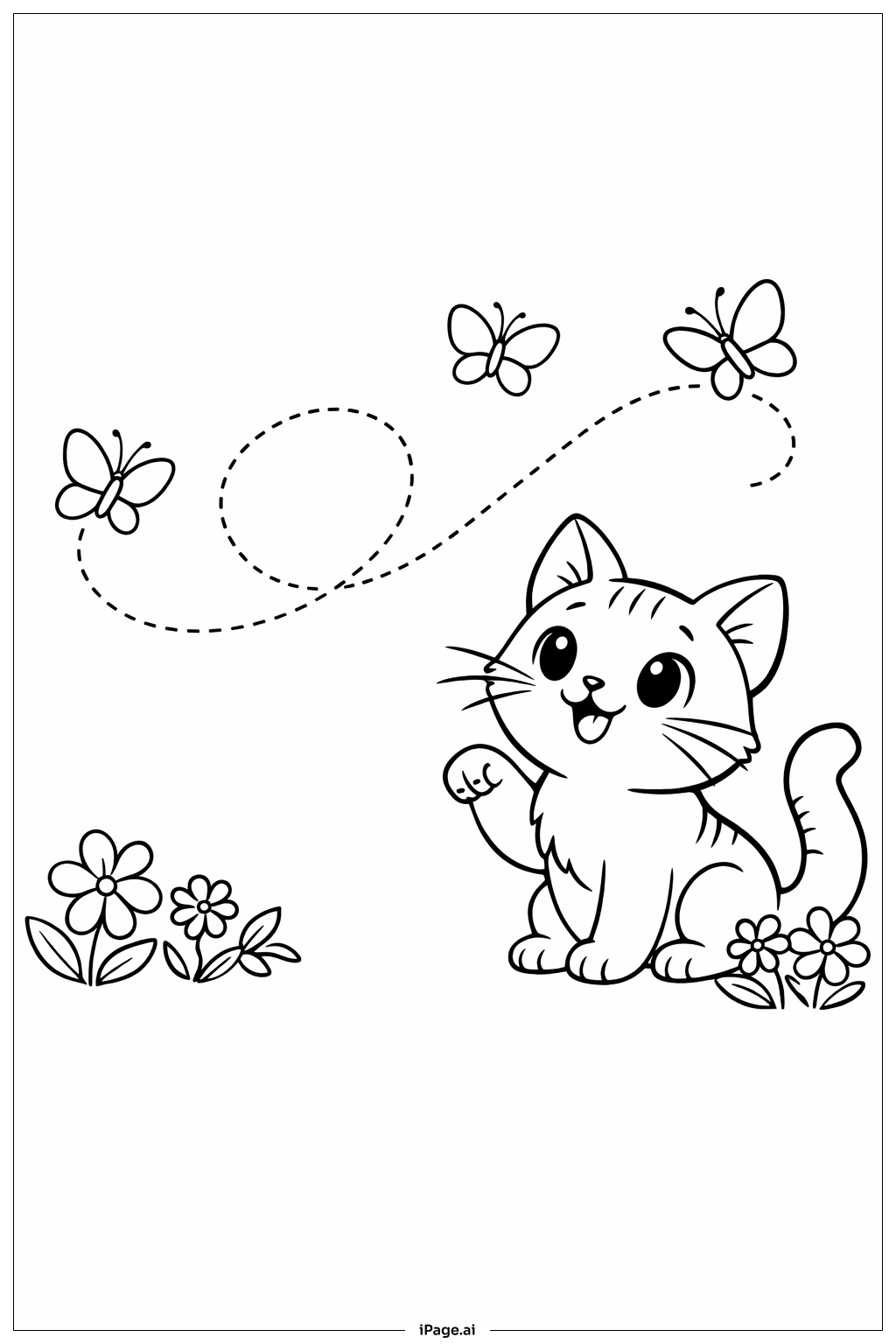  Cat With Butterfly Trail Coloring Page 