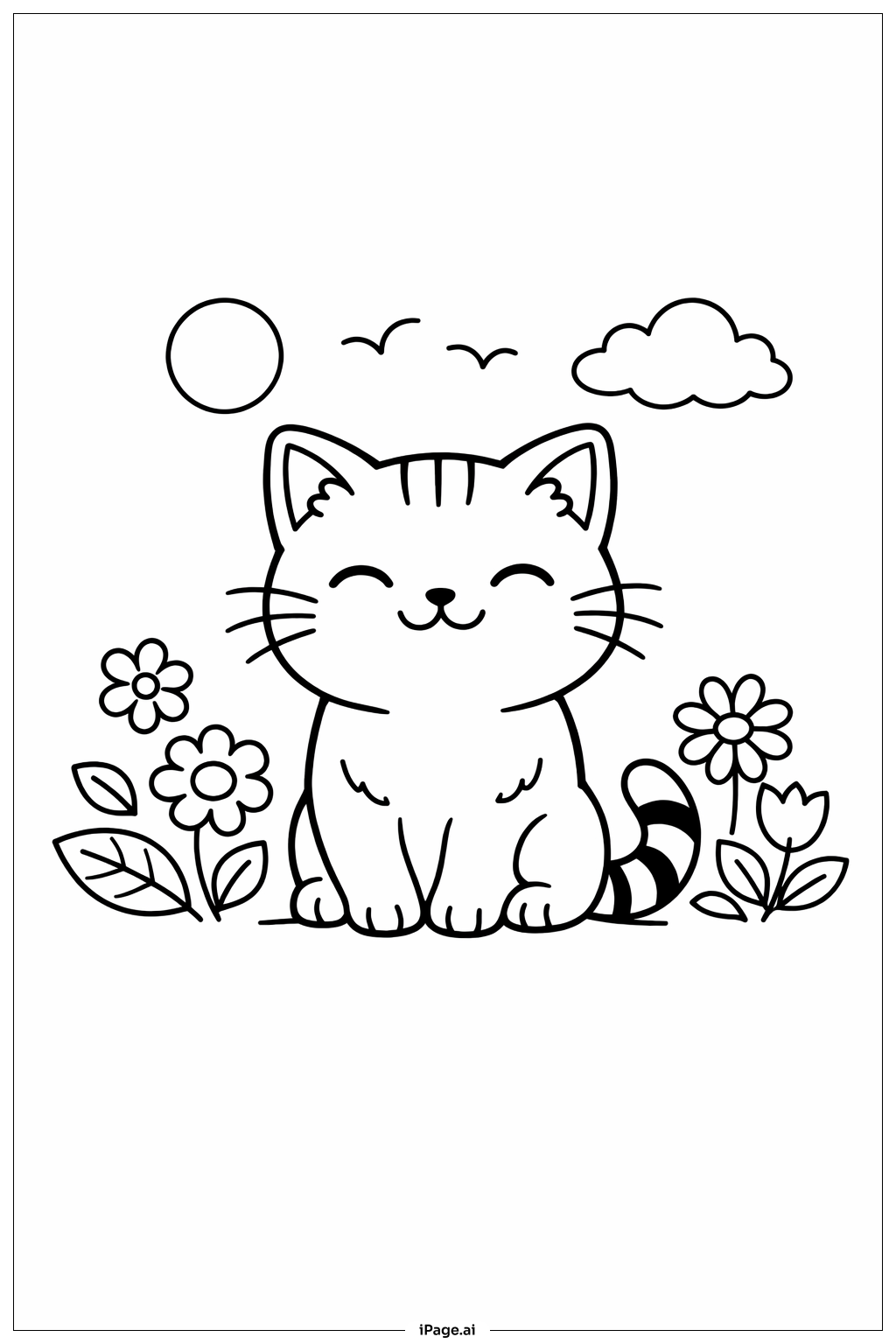  Cat With Flowers Coloring Page 