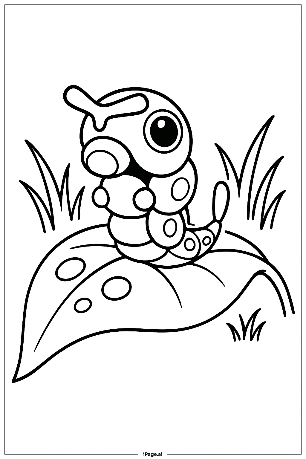 綠毛蟲寶可夢 葉子騎行著色頁