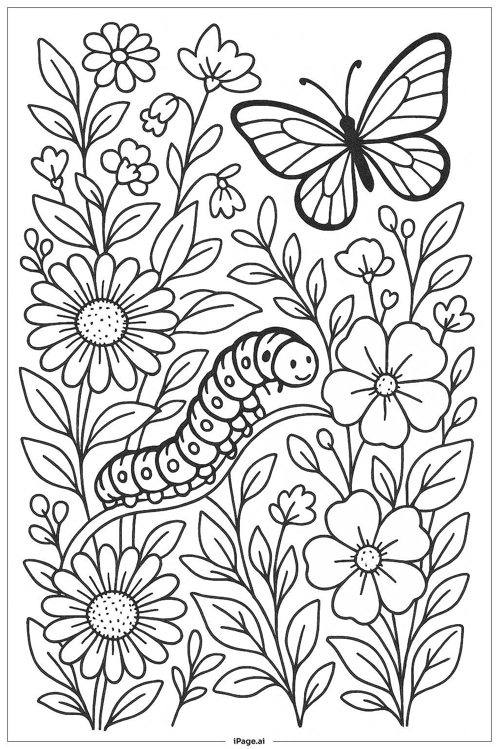  Caterpillar And Busy Flower Bed Coloring Page 
