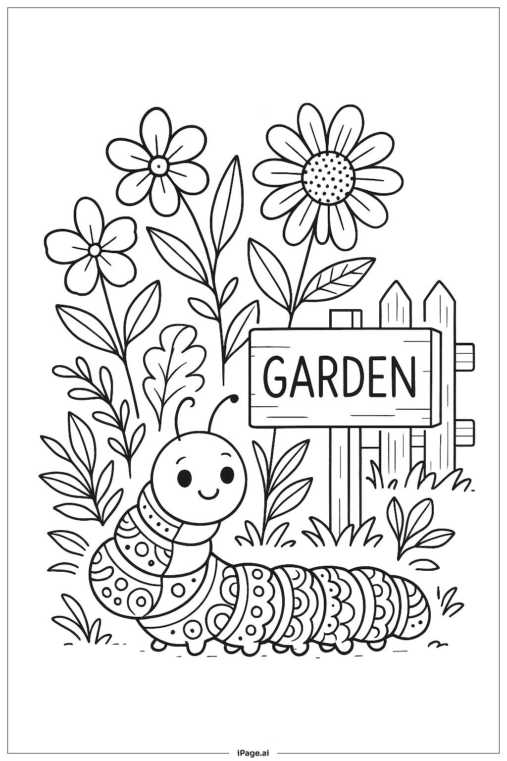 Caterpillar Near Garden Sign