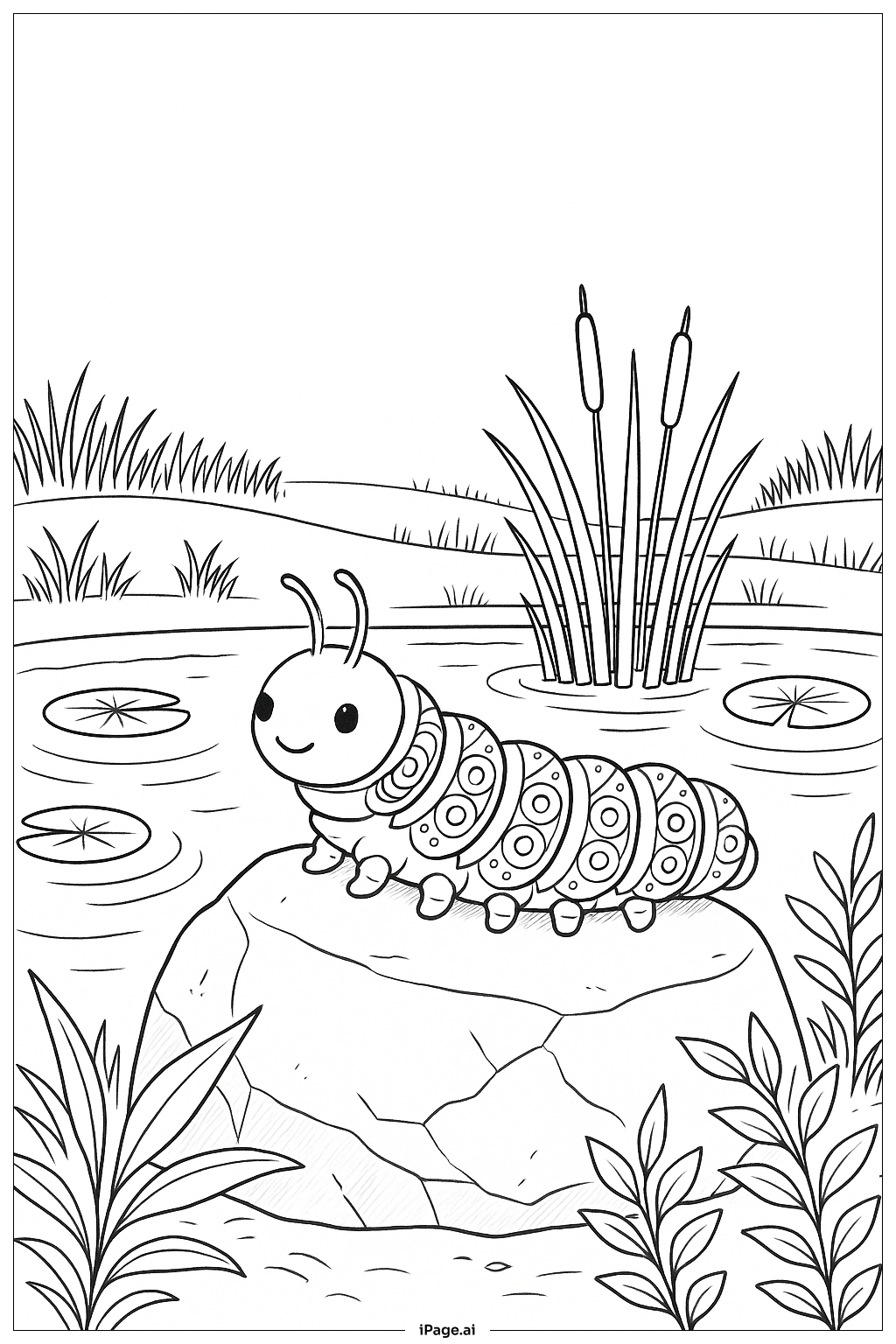  Caterpillar Near Small Pond Coloring Page 