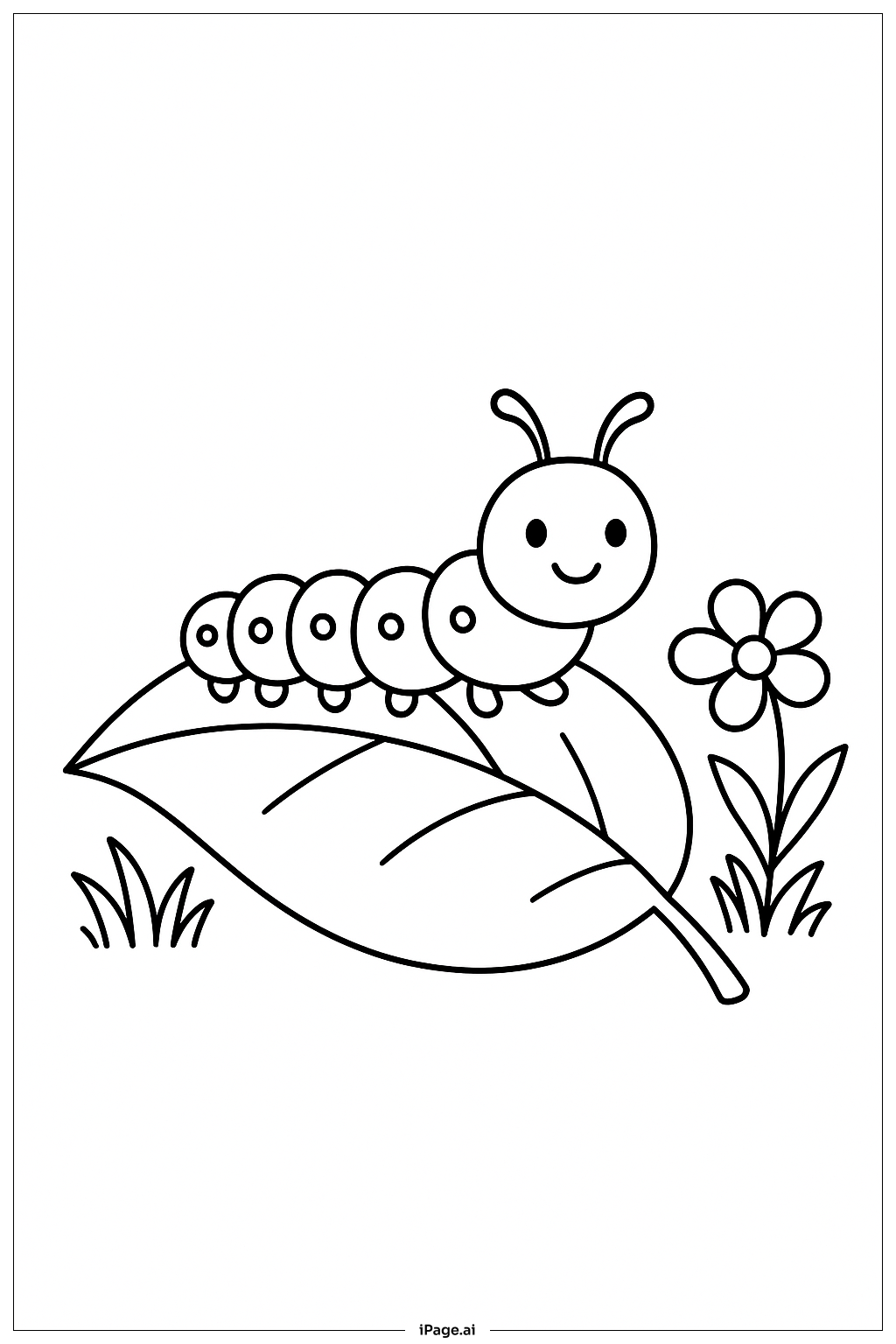  Caterpillar On Big Leaf Coloring Page 
