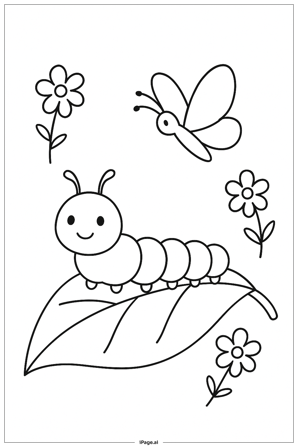  Caterpillar With Butterfly Above Coloring Page 