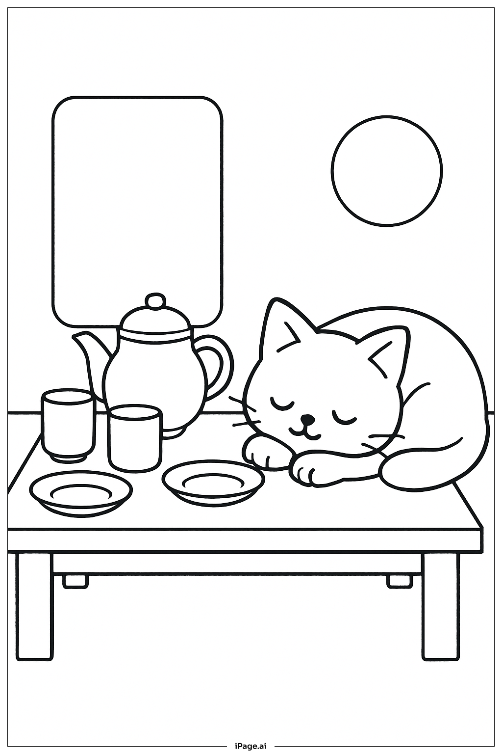  午茶桌上的貓咪小憩著色頁 