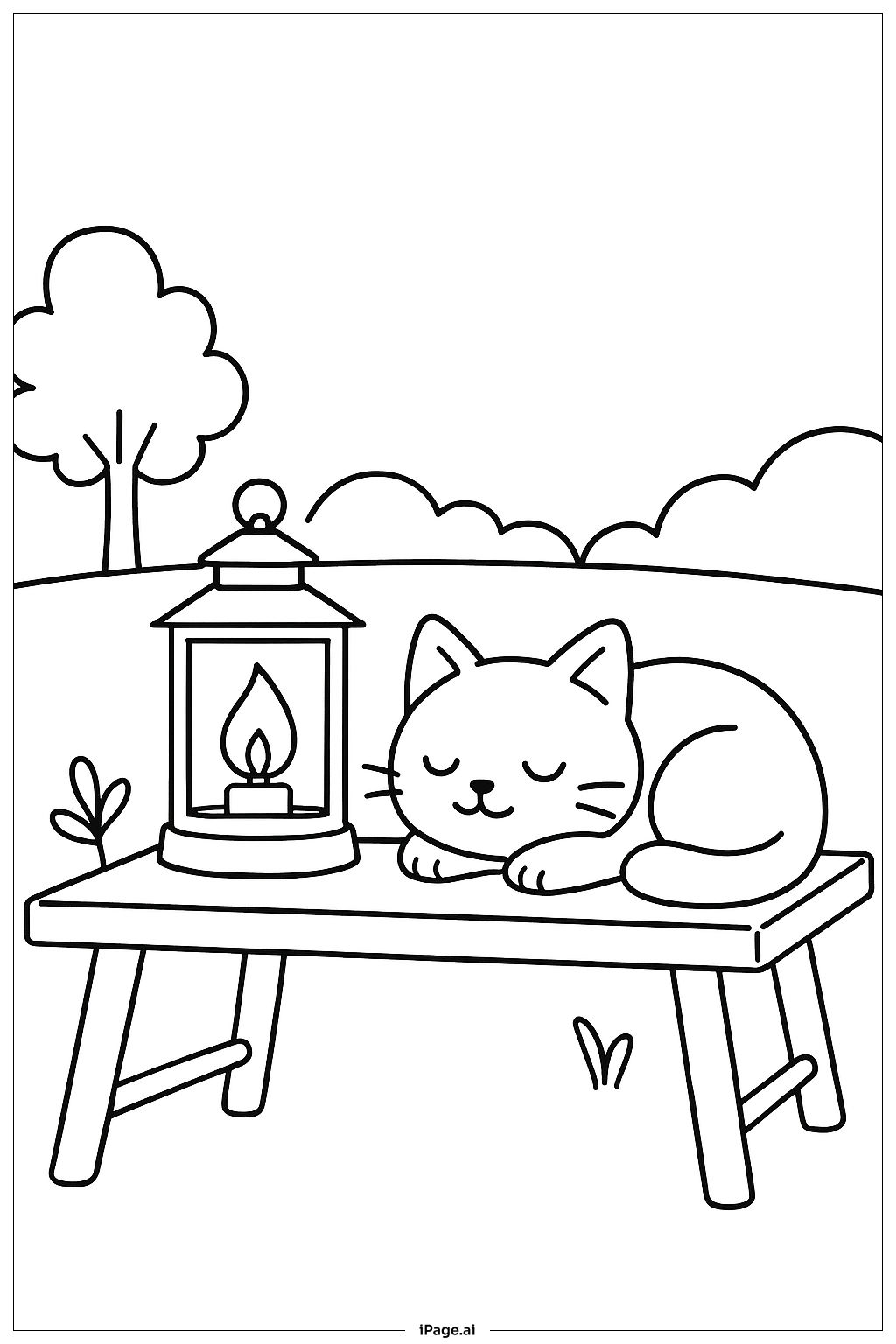  灯笼光下的小憩猫咪填色页 