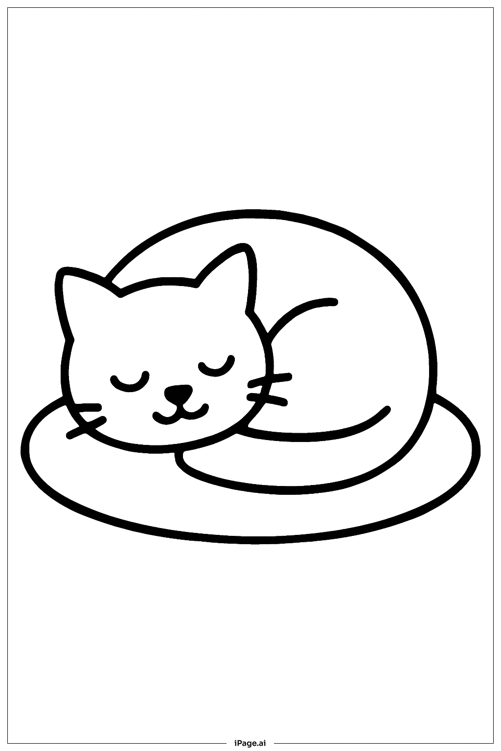  猫咪蜷缩在垫子上小憩填色页 