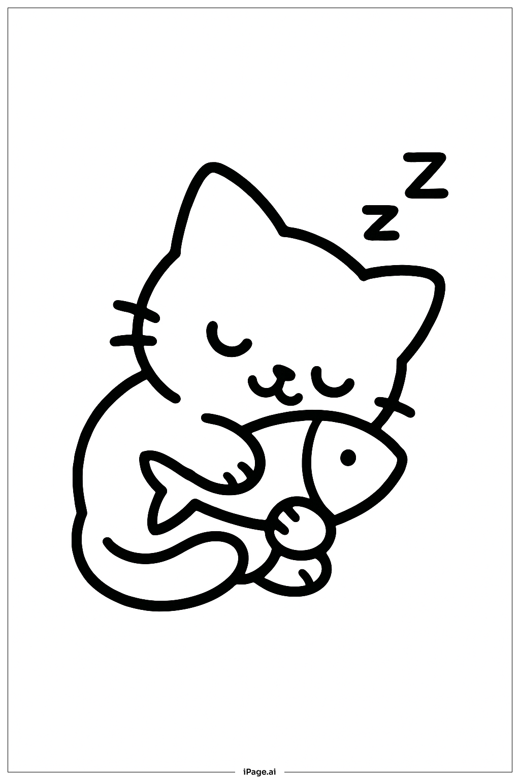  Schläfchen mit einem Fischspielzeug Ausmalseite 