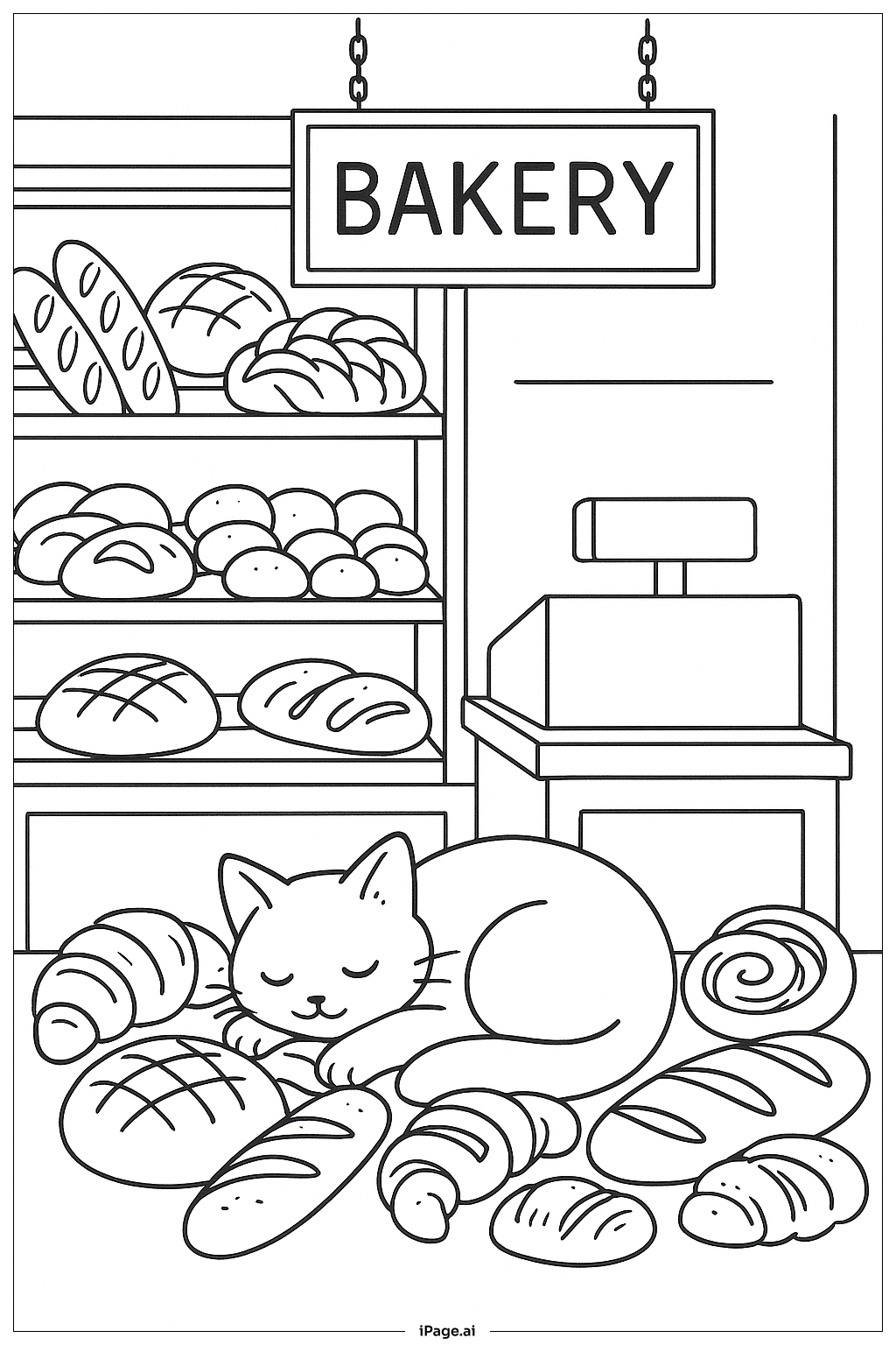  Página para colorir de Cochilo na Padaria Expositora 