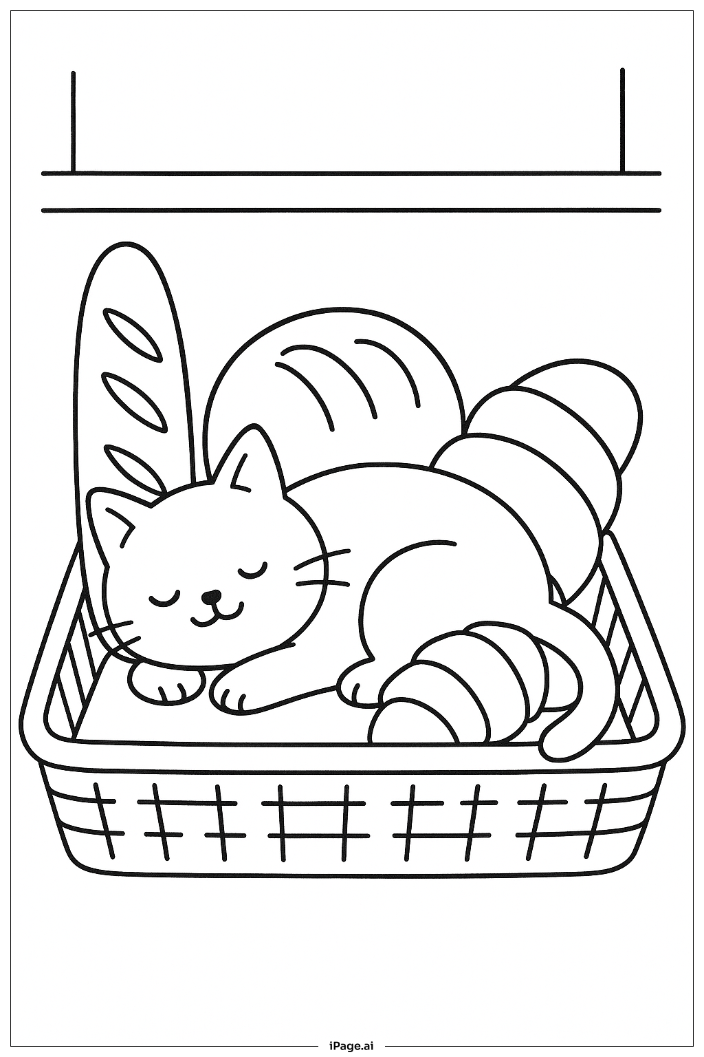 面包篮中的猫咪小憩填色页