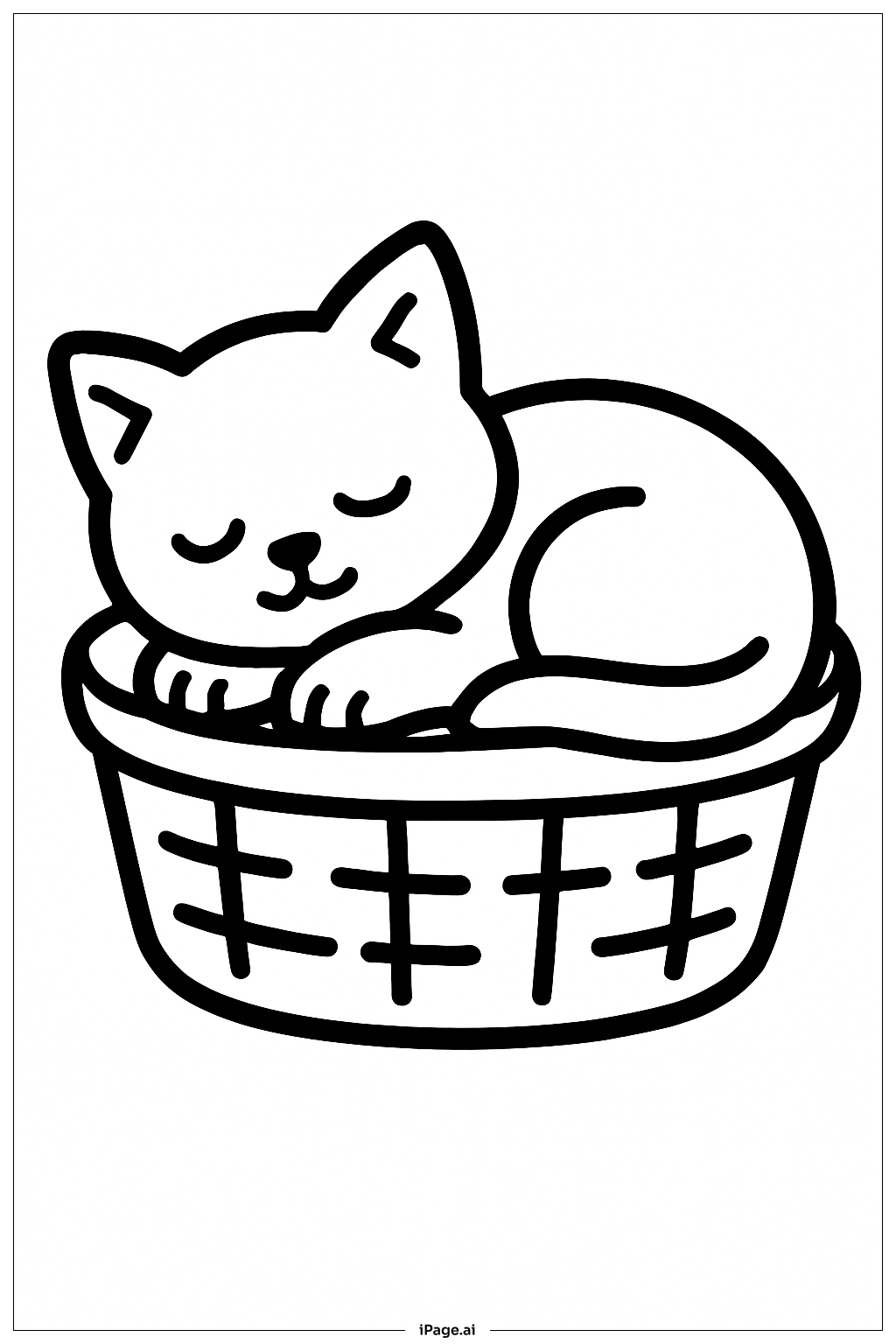猫咪篮中小憩填色页