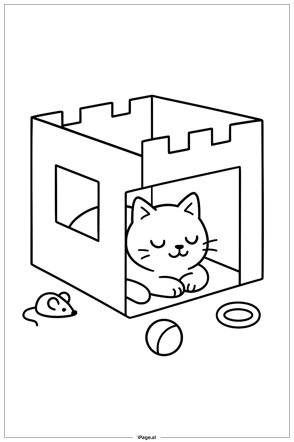  Página para colorear de Siesta en fuerte de caja de cartón 