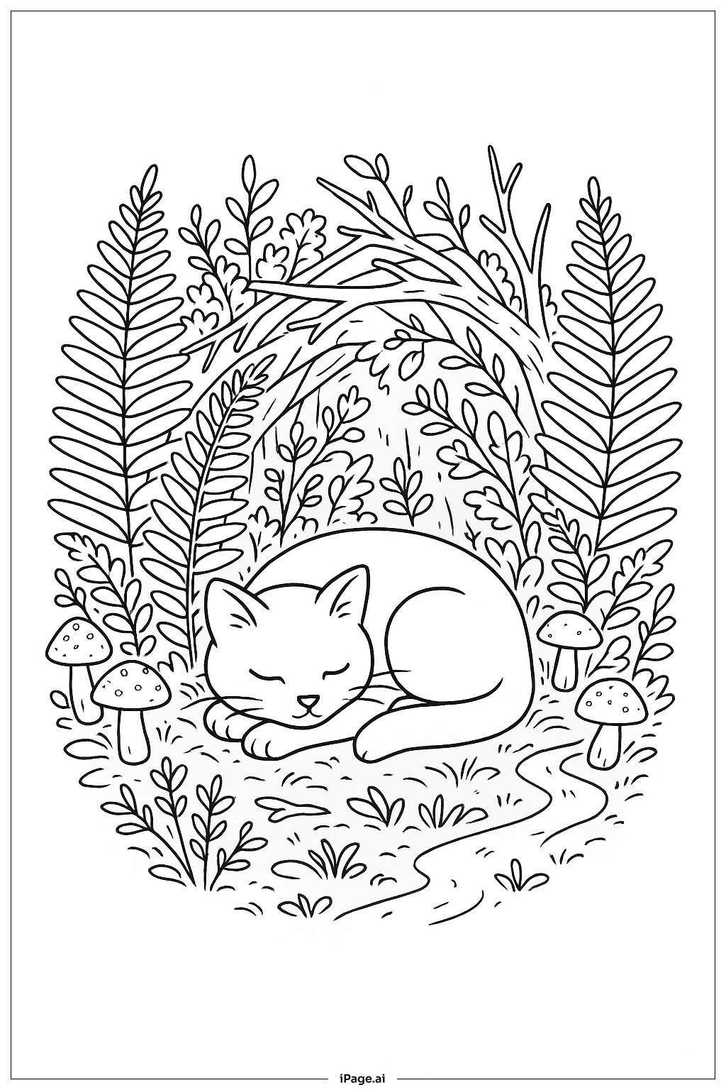  Página para colorear de Siesta en un Rincón Mágico del Bosque 