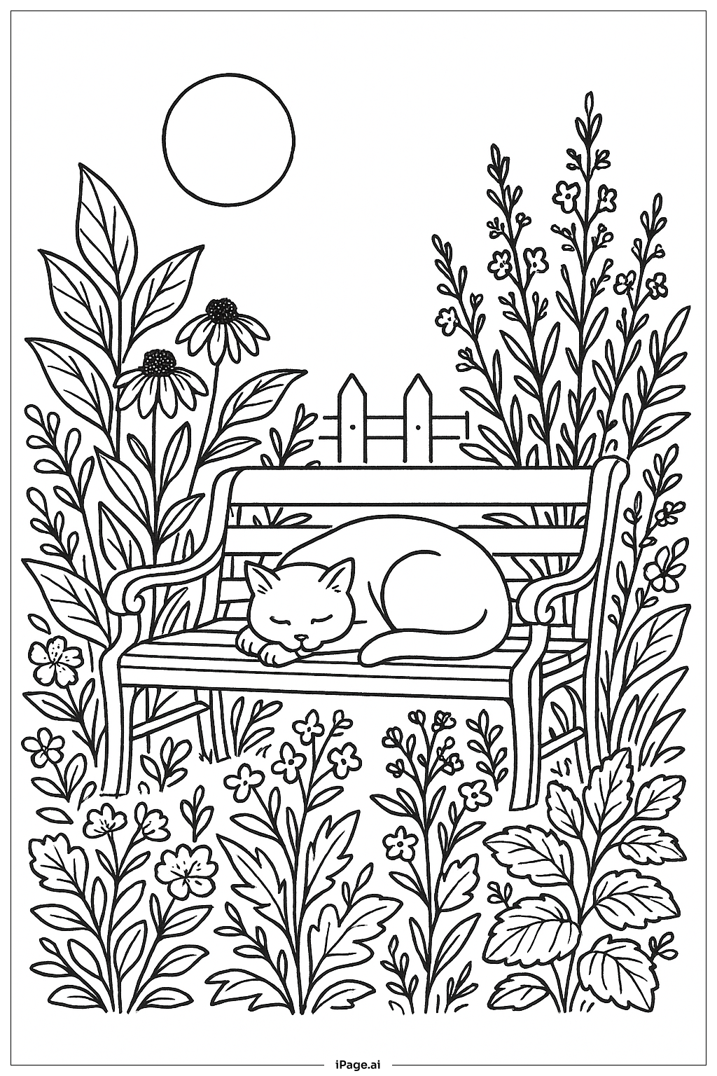 月明かりの庭での昼寝の塗り絵ページ