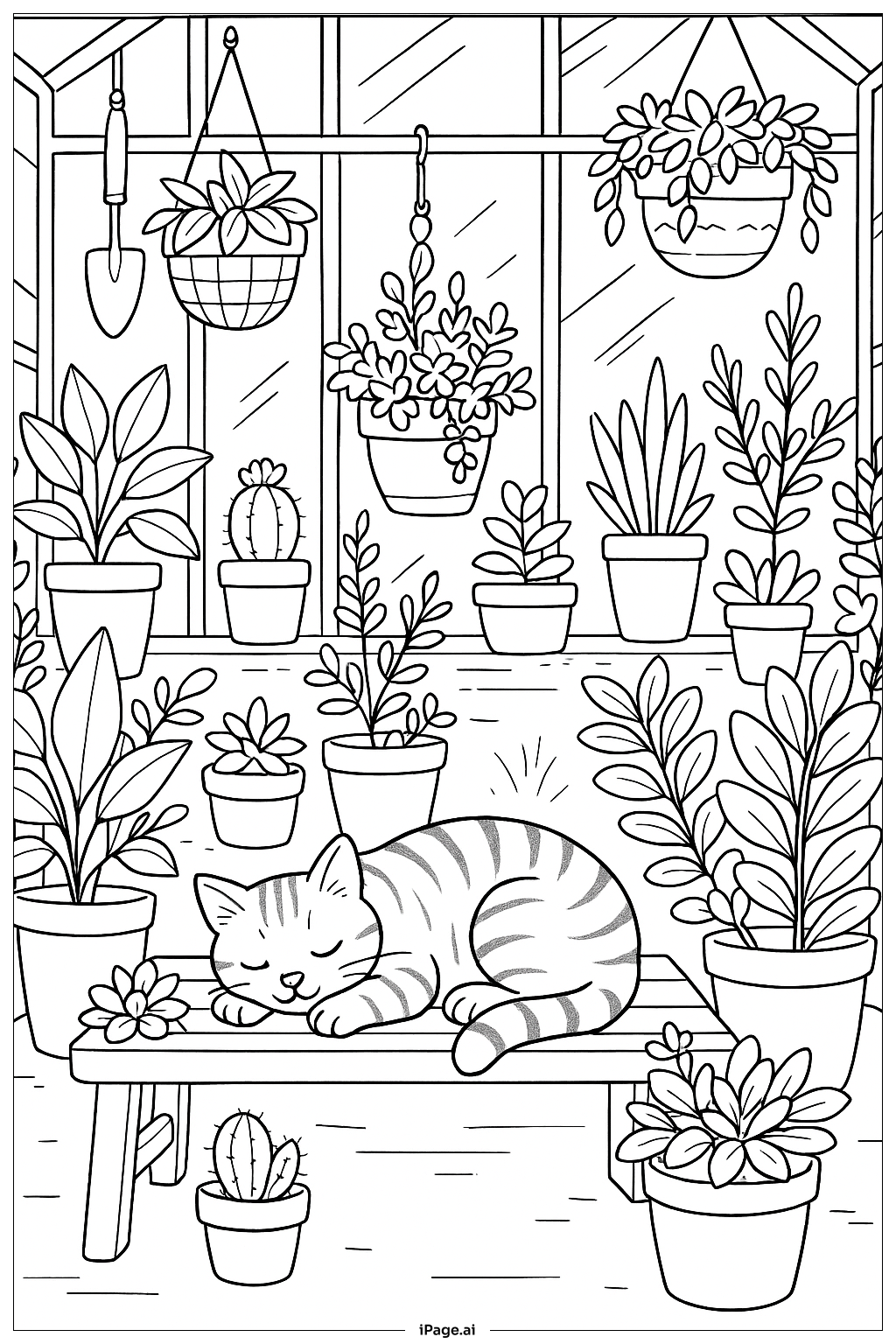  Catnap In Sunlit Conservatory Coloring Page 