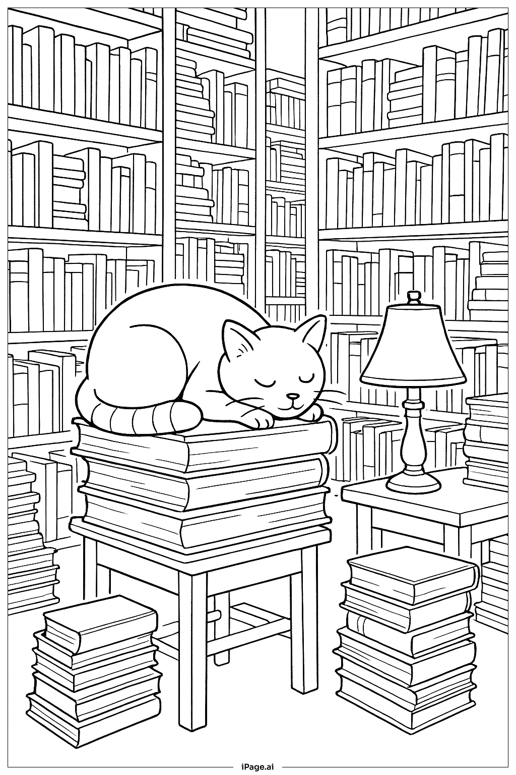  Catnap In Vintage Bookshop Corner Coloring Page 
