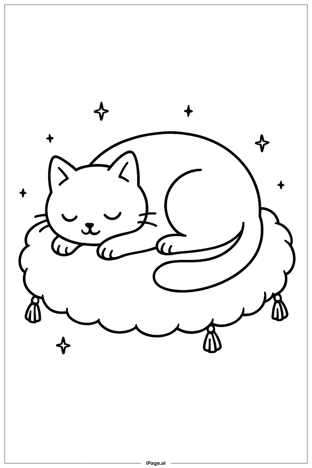 居心地の良いクッションでのお昼寝の塗り絵ページ