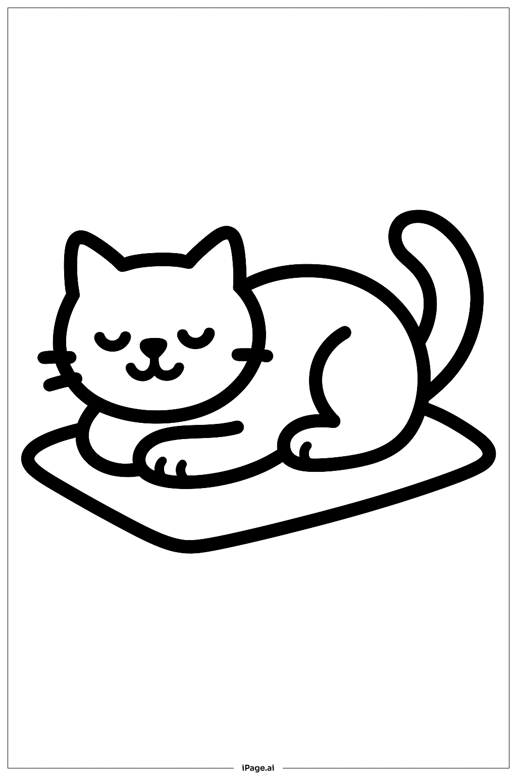 マットでお昼寝する猫の塗り絵ページ