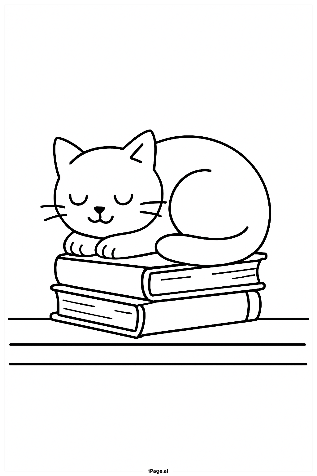 书堆上的小憩猫填色页