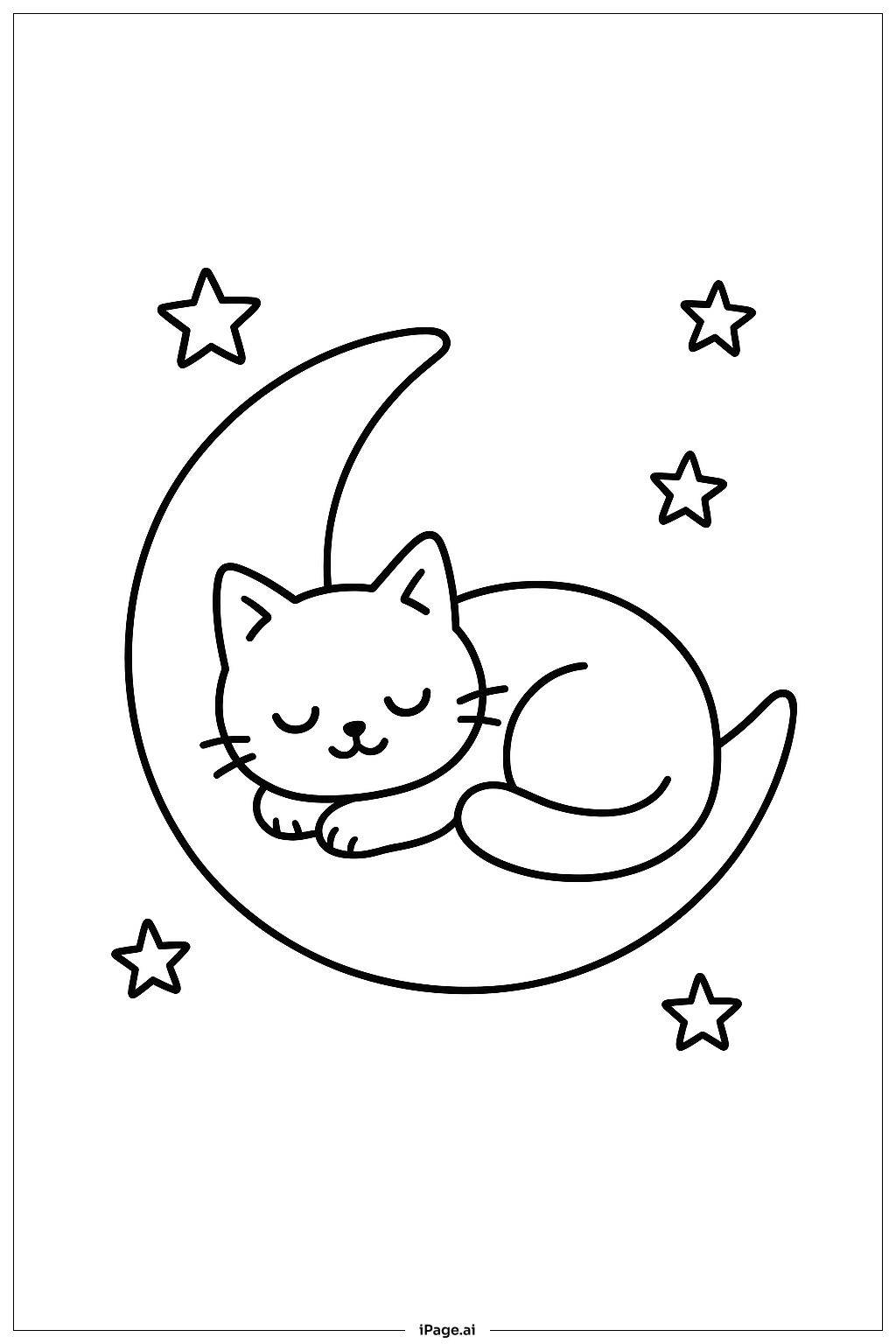  Página para colorear de Cabeza de gato sobre almohada de luna creciente 